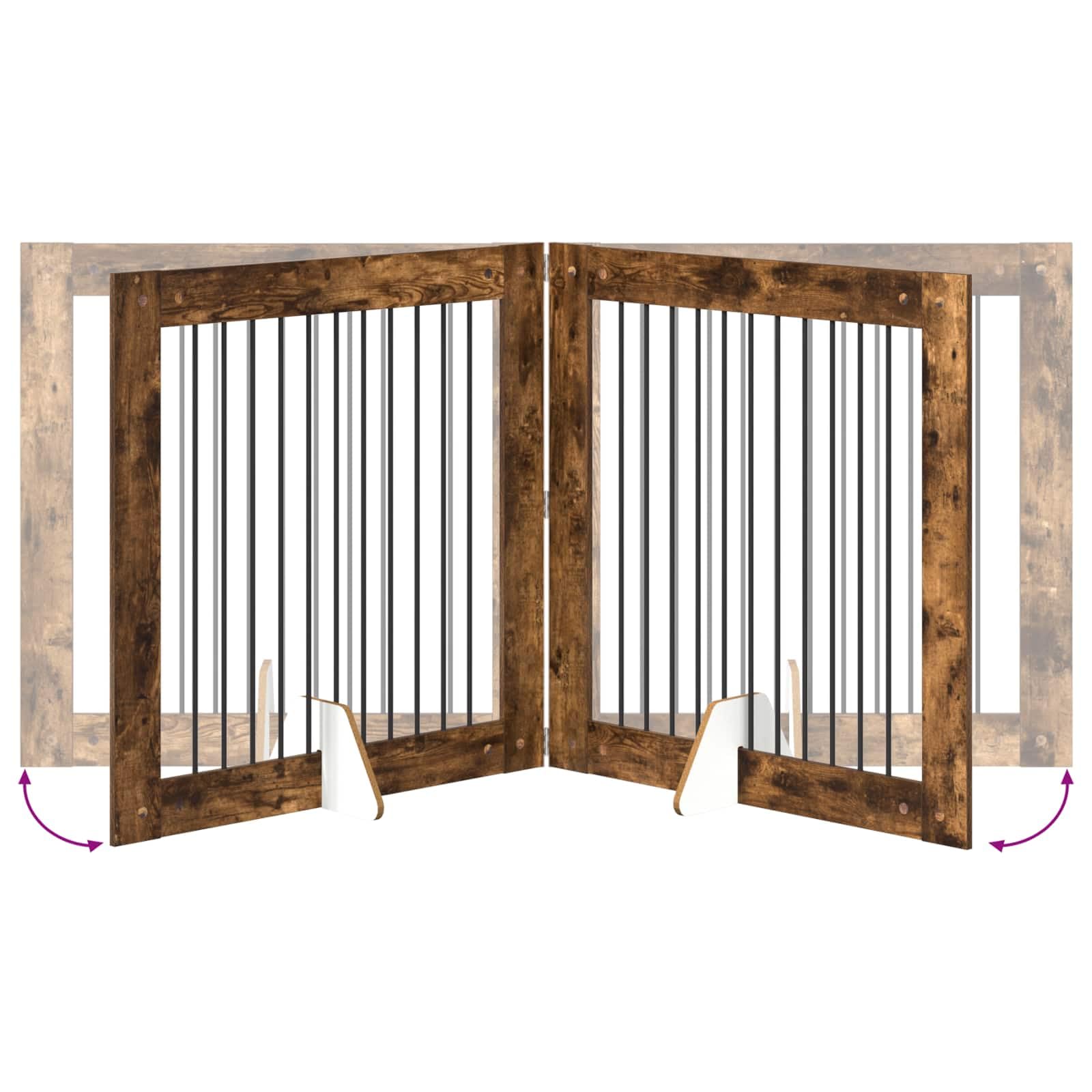 Perrera plegable de metal con soporte, 2 piezas de roble ahumado, protección de seguridad para cachorros y animales pequeños