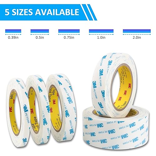 Miniatura 6 de 3M - Cinta de doble cara de 0.39 pulgadas x 18 pies, cinta de espuma de polietileno, color blanco, 1600T de 0.04 pulgadas de grosor, adhesivo