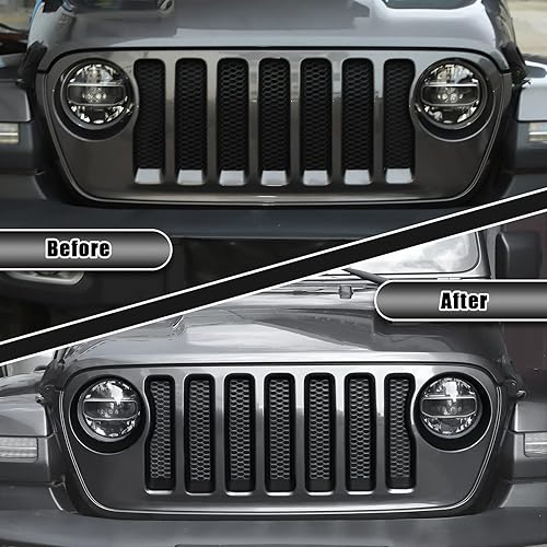 Miniatura 3 de JeCar Insertos para parrilla delantera y cubierta de faro delantero, accesorios exteriores compatibles con Jeep Wrangler 2018-2023 JL & Unlimited