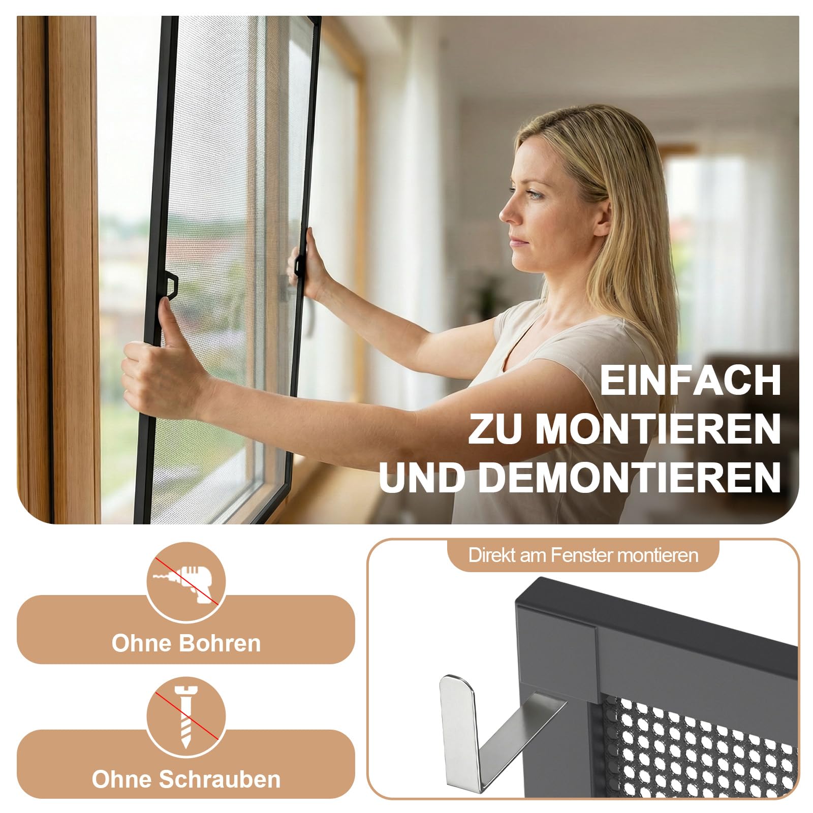 Huracan Fliegengitter Fenster mit Rahmen 120x140 cm, Insektenschutz Fenster ohne Bohren, Mückenschutz Individuell kürzbar, Fliegenschutzgitter mit Fiberglasgewebe, Aluminium Fliegennetz, Anthrazit