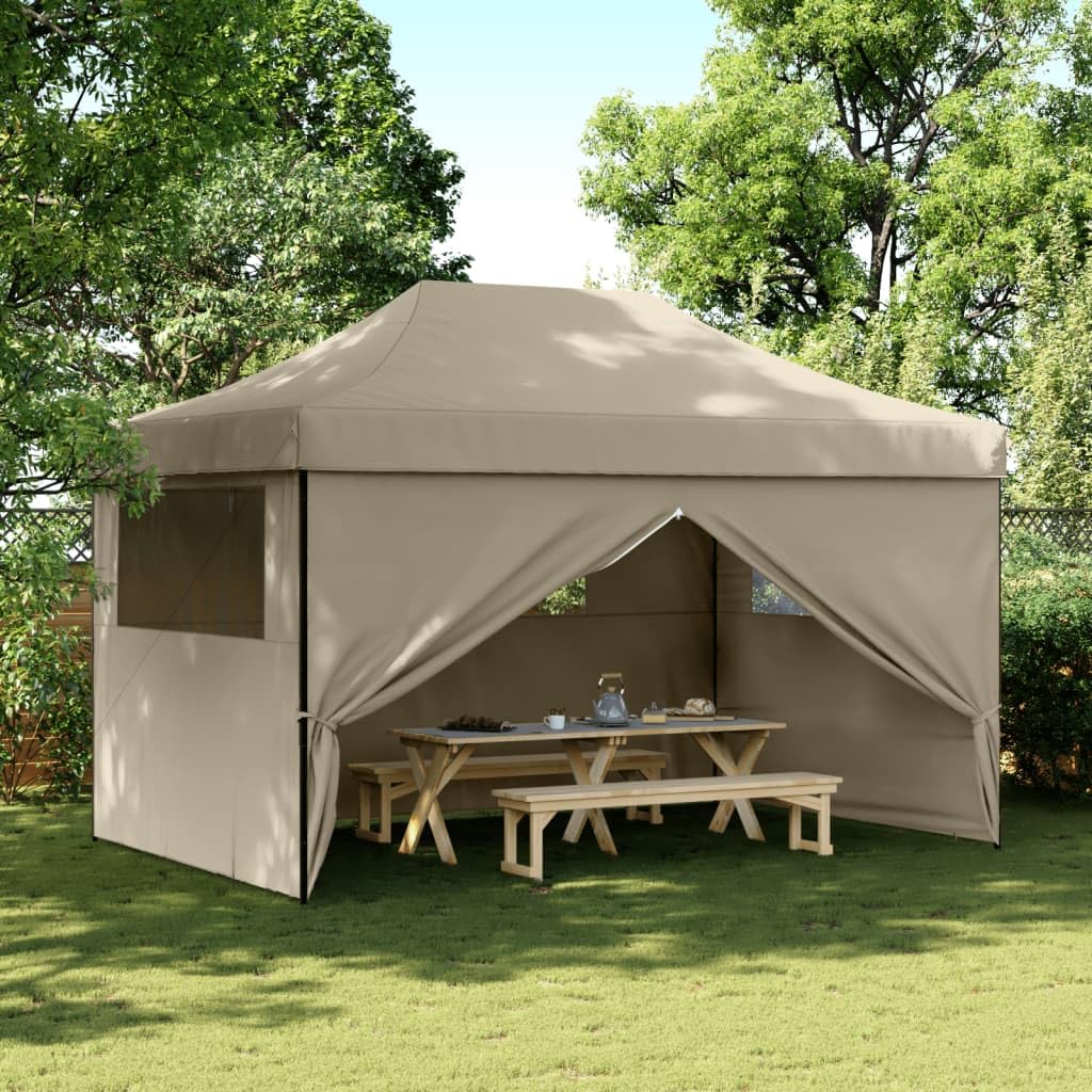 Tente de réception pliable taupe avec 4 parois et fenêtres pour jardin