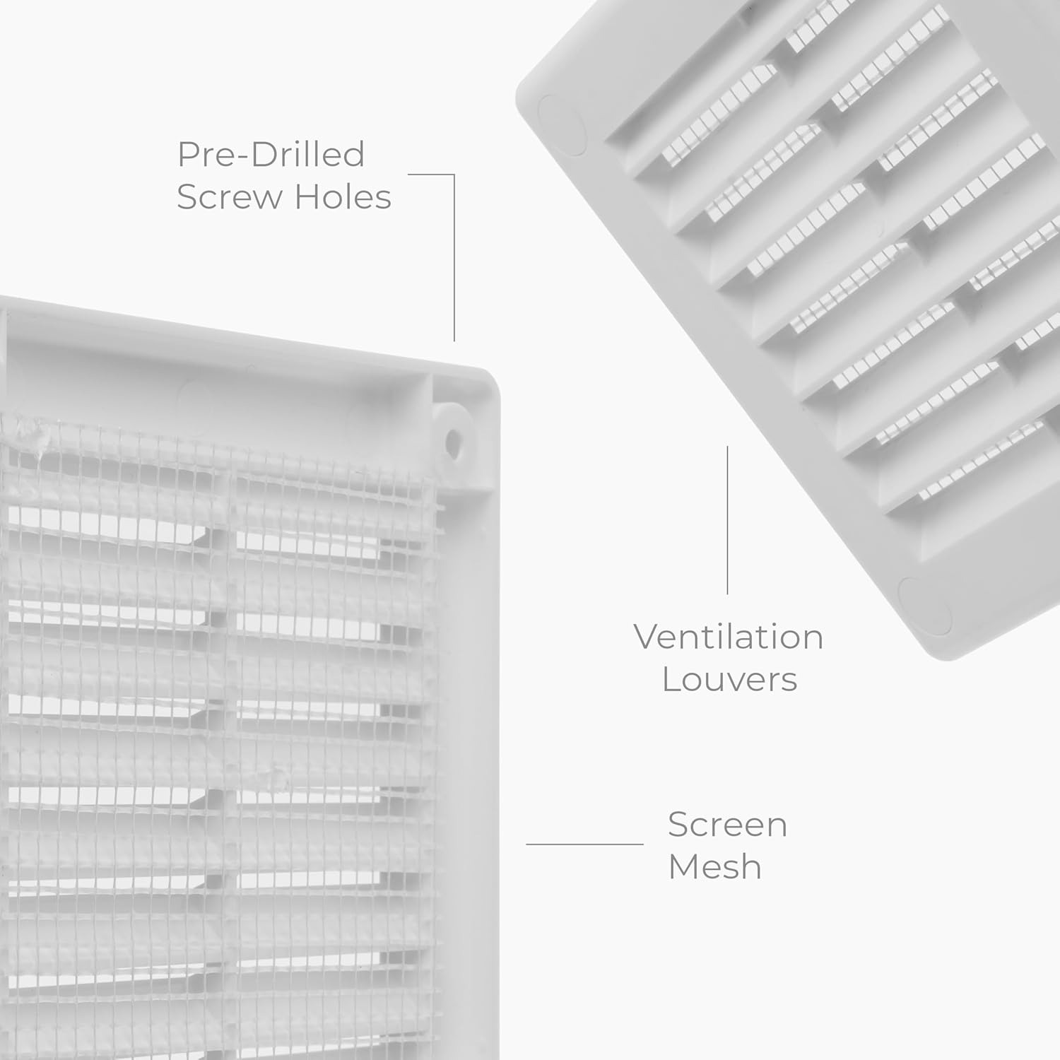 10-Pack 4" x 4" (Outer Size) Square Air Vent Cover – White Plastic Vent Deflector - Screen Mesh, Surface Mount Wall Ceiling – Cold Air Return Soffit Air Vent Cover - Register Indoor Outdoor