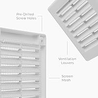 Vista 7 de Cubierta cuadrada de ventilación de aire de 4 x 4 pulgadas (tamaño exterior) - Deflector de ventilación de plástico blanco - Malla de pantalla