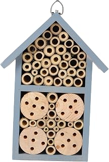 SEWOART Casa De Madera Pintada para Insectos Colgante Decorativa para Jardín Exterior Refugio para Abejas y Polinizadores Diseño Creativo Color Azul