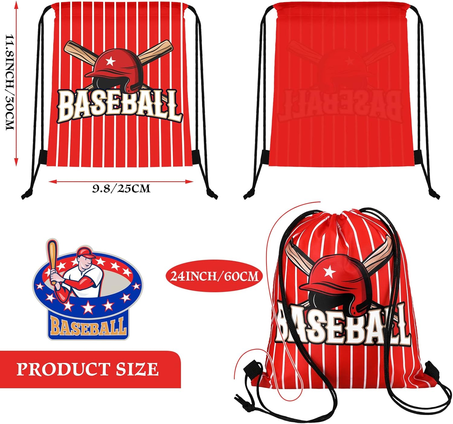 Ferraycle 24 Pcs Baseball Drawstring Goodie Bags Baseball Birthday Party Favors Sports Gift Backpack Sports Theme Drawstring Backpack for Gym Workout Celebrations Supplies - Image 3