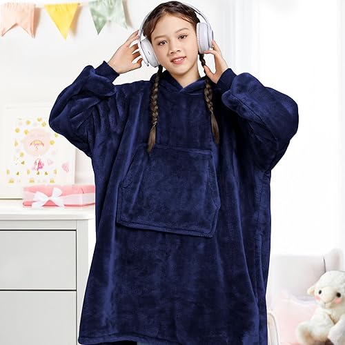 Miniatura 2 de Waitu Manta de vestir para niños, manta con capucha para adolescentes, niñas, niños, manta cálida, regalo para adolescentes, manta con capucha