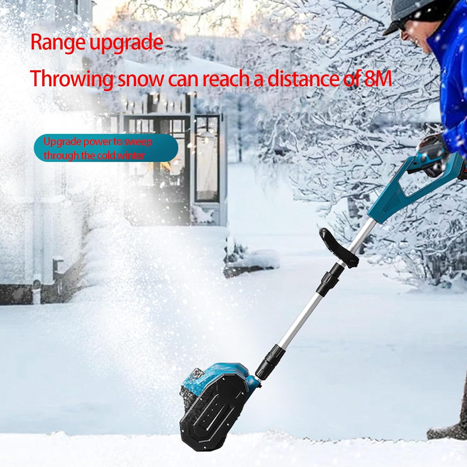 Cordless Snow Shovel, 12" Electric Snow Blower, with Adjustable Handle & Directional Plate, 300lbs/min Snow Removal, Low Noise ABS for Driveway Walkways Snow Removal (Bare Device) (Blue)