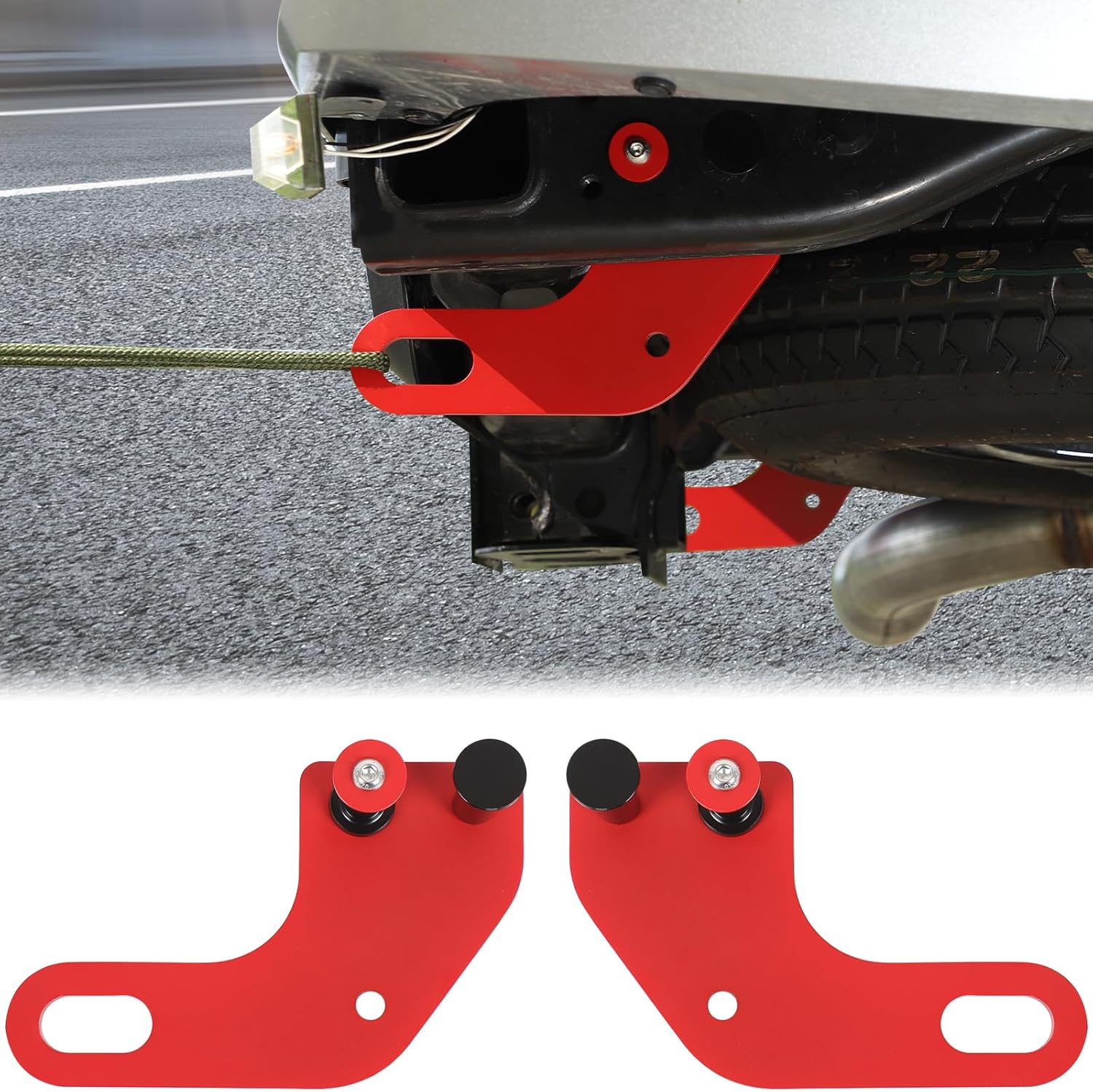 Aunginsy 2PCS Rear Tow Hitch Receiver Hook Compatible with Toyota Tacoma 2024 2025 2026, Car Rear Bumper Trailer Ring Towing Tow Hook Recovery Point Screw Trailer Hitch Exterior Accessories, Red