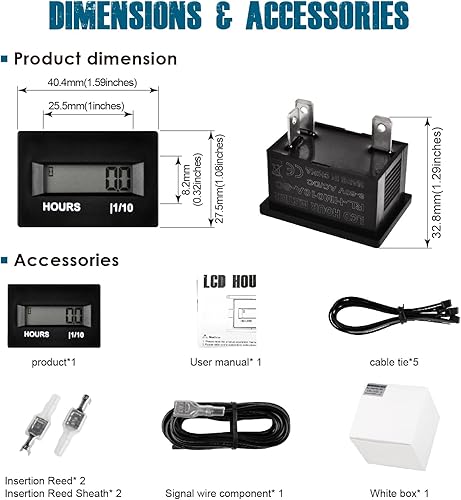 Miniatura 8 de Runleader Medidor de horas digital, contador de horas inductivo, ACDC 8V a 60V para césped, jardín, tractor, compresor generador, ATV, motocicleta,