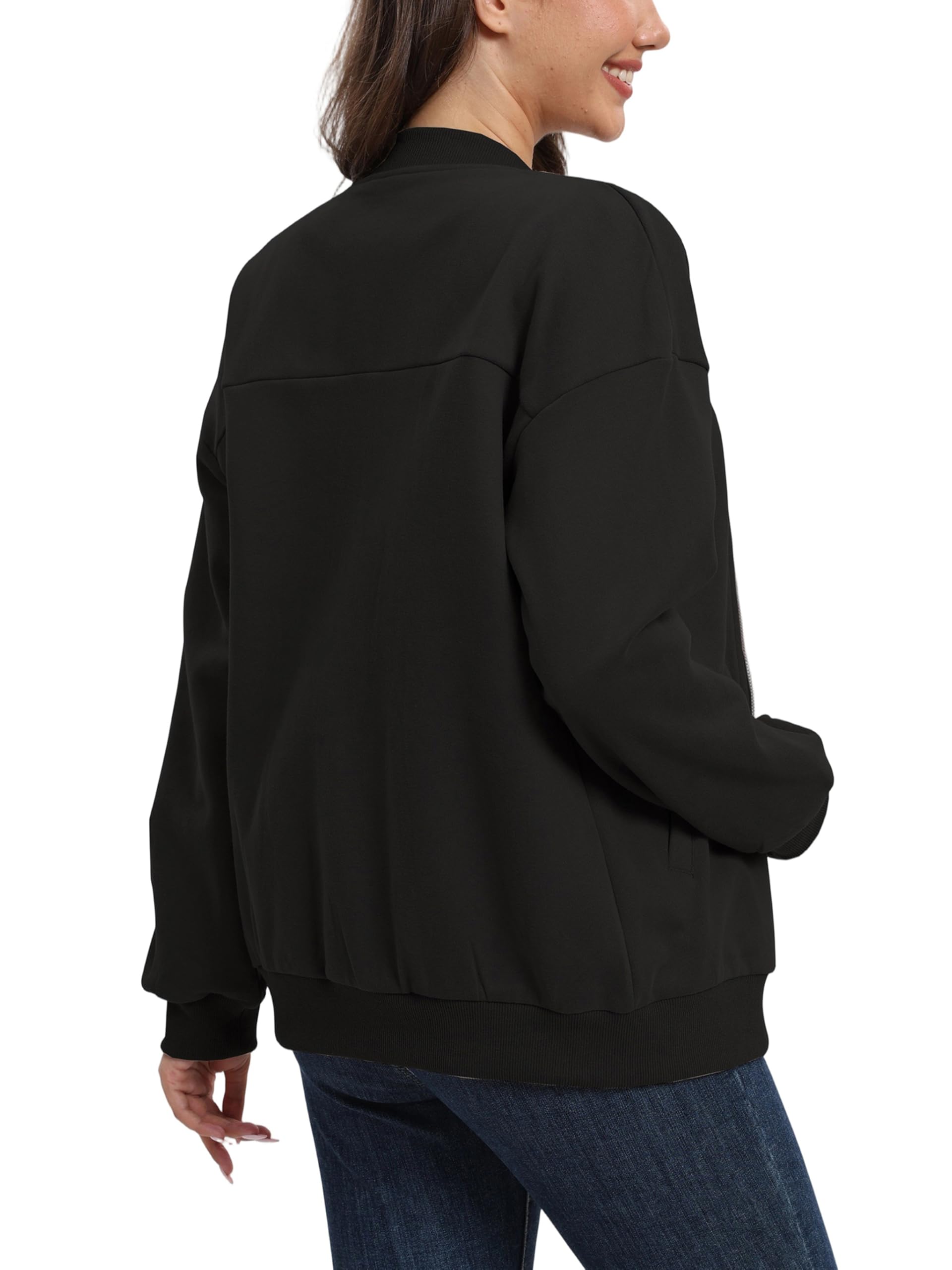 Timuspo Sudaderas con cremallera para mujer, chaqueta bomber de moda, manga larga, holgada, abrigos casuales con bolsillos