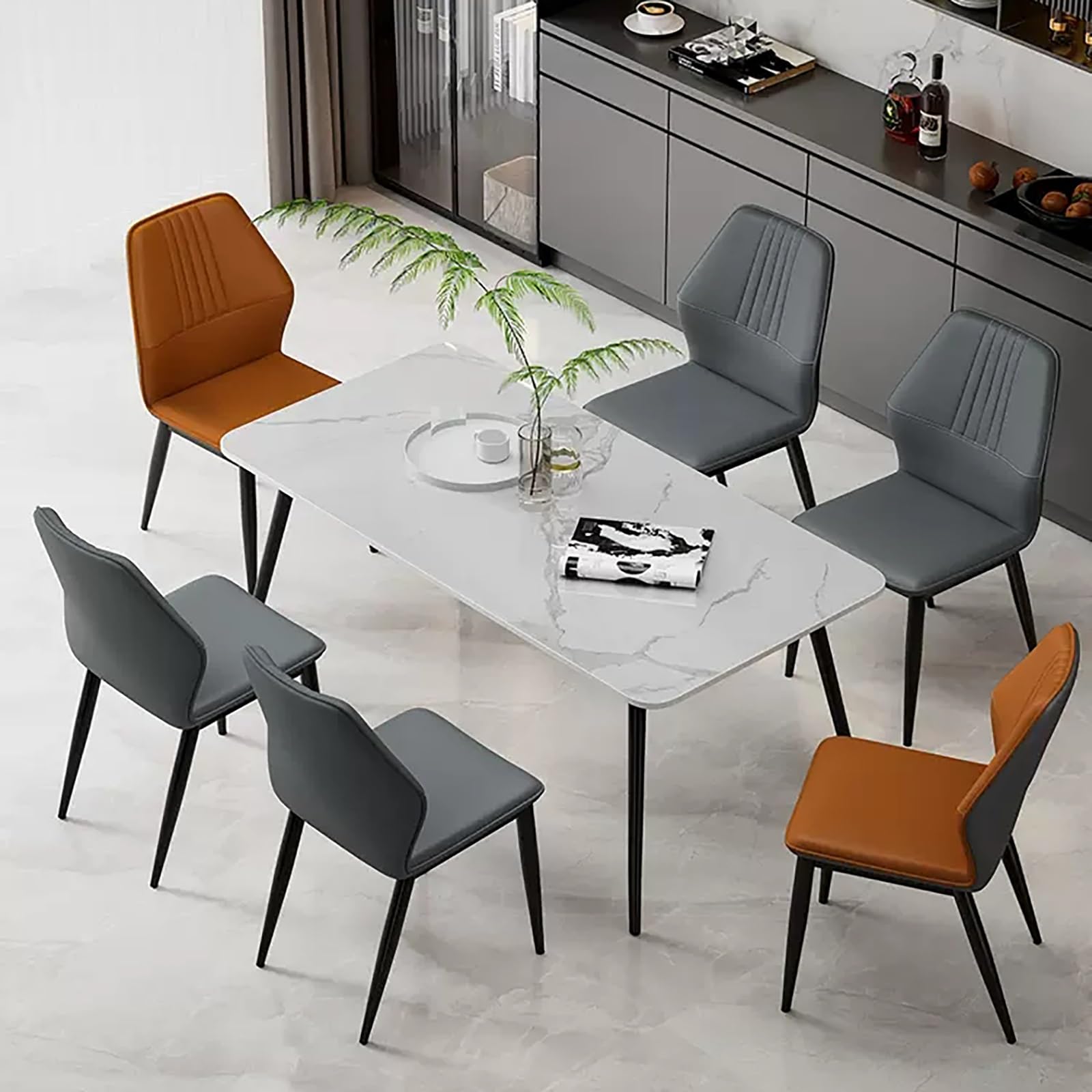 Gepolsterte Esszimmerstühle aus Katzenkratzleder mit Metallbeinen - Bequeme Küchenstühle für Esszimmer, Wohnzimmer und Büro, stilvoll a Braun.