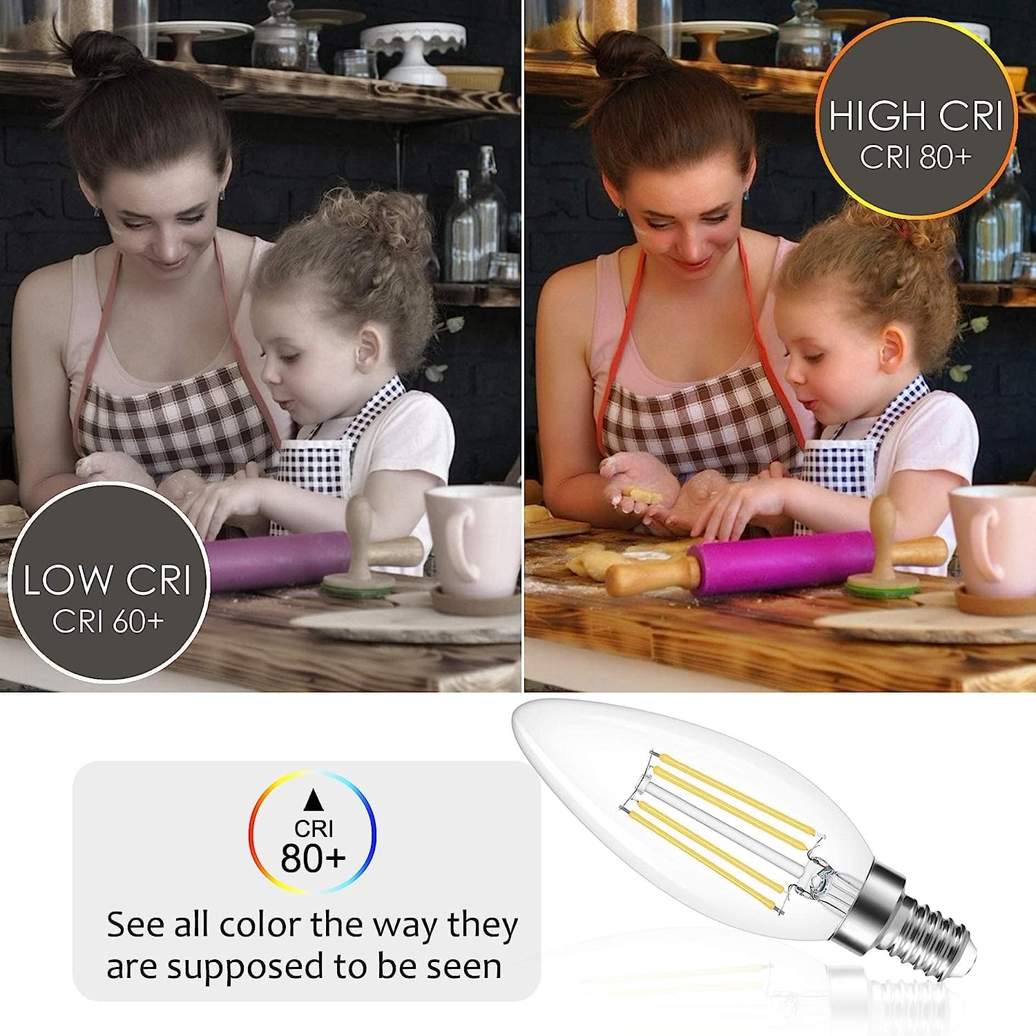 Cotanic Dimmable E12 LED Candelabra Bulb 4000K Daylight, Ceiling Fan Light Bulbs Small Base,60W Equivalent,Type B Bulb for Chandelier,Vintage B11 LED Candle Shape with Clear Glass,600LM,10 Pack