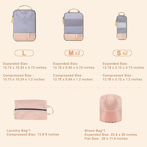 Miniatura 2 de Cubos de embalaje para viajes, 7 cubos de embalaje de compresión duraderos y resistentes al agua y organizadores de embalaje de viaje ligeros con