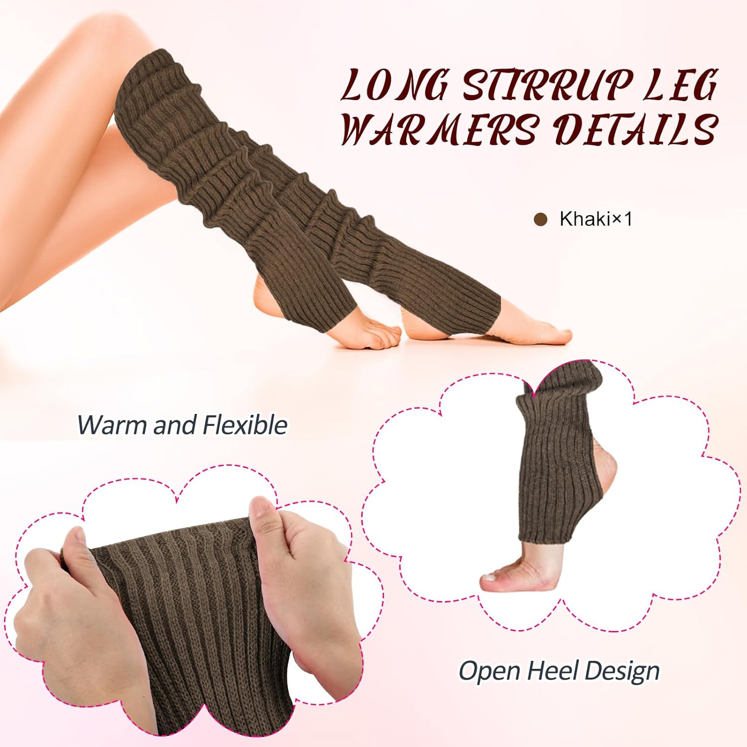 SATINIOR Long Leg Warmers for Women 24 Inch over The Knee Knit Ribbed Leg Warmer Stirrup Yoga 80s Party Dance Ballet Supply - Image 6