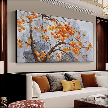 JGGXHM Abstract Persimmon Tree on The Mountain Painting Canvas Prints Chinese Style Wall Art Picture For Living Room Home Decor -25x50cm 10x20in internal frame
