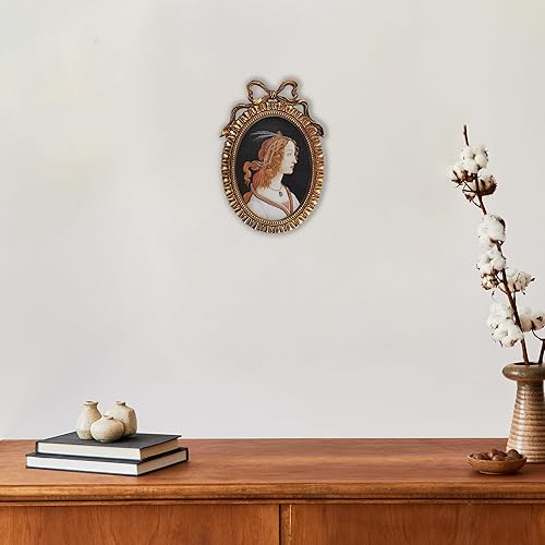 Miniatura 3 de Marco de fotos de bronce de 5 x 7 pulgadas, marco ovalado de bronce vintage dorado antiguo con parte delantera de cristal, para colgar en la pared o