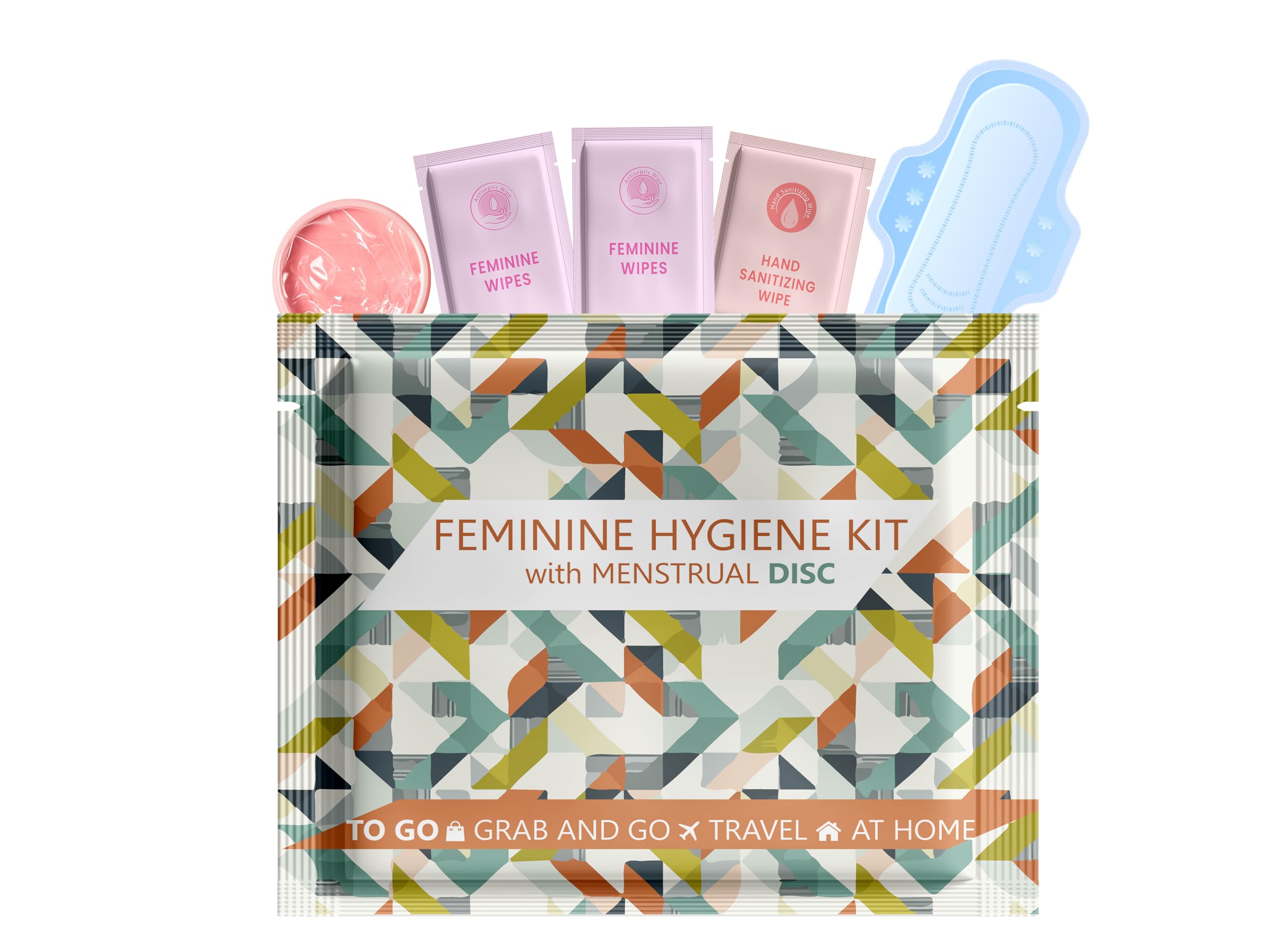 Menstrual Disc Kit with Pad Single Pack Convenient On-The-Go Period Essentials Includes Pads Feminine Wipes and Hand Wipe