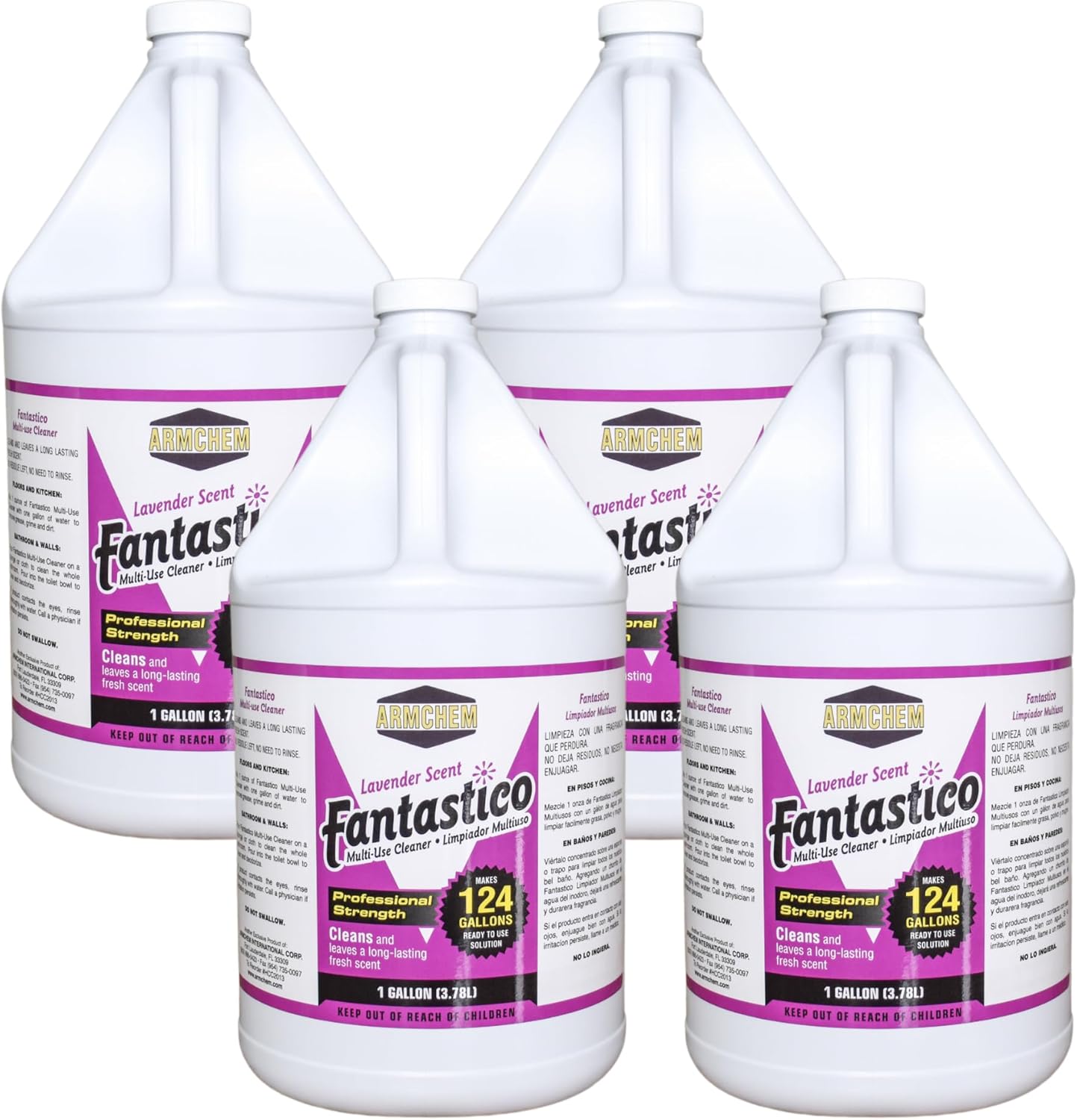 Fantastico Multi-Purpose Cleaner - 1 Gallon, Lavender Scent - Cleaning Agent for Floors, Walls, Countertops, Appliances (4)