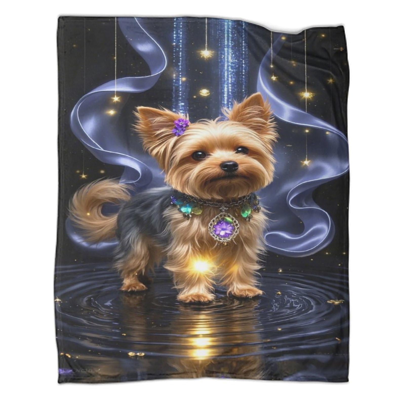 Blanket Yorkshire Terrier 3D Printed Starry Night Scene Flannel Throws Blankets Lightweight Cosy for Kids Boys Adults Teens 40x50inch(100x130cm)