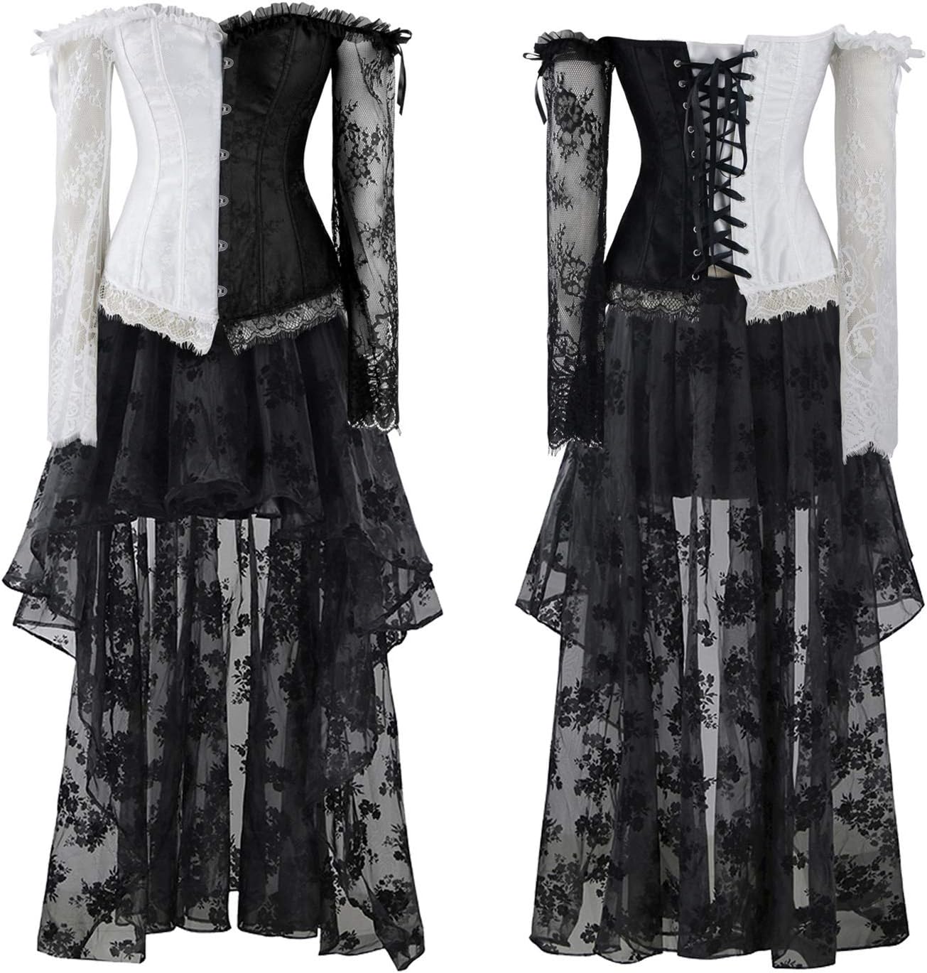 Kimring Women's Steampunk Victorian Off Shoulder Corset Top with High Low Skirt