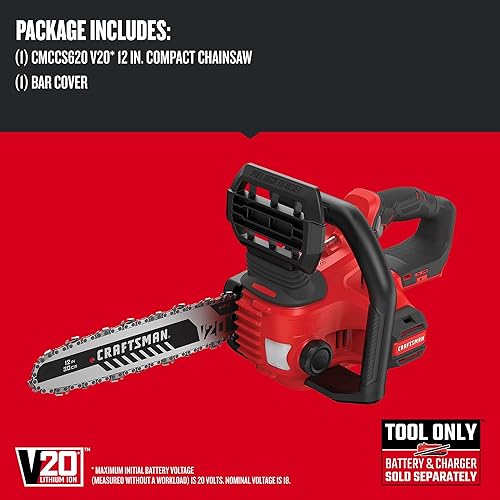 Miniatura 4 de CRAFTSMAN V20 Mini motosierra, inalámbrica, 12 pulgadas, solo herramienta descubierta (CMCCS620B)