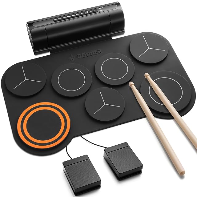 Donner Electronic Drum Set 7 Pads Electric Drum Pad Roll Up Quiet Drum Pad Built-in Speaker 40 Drum