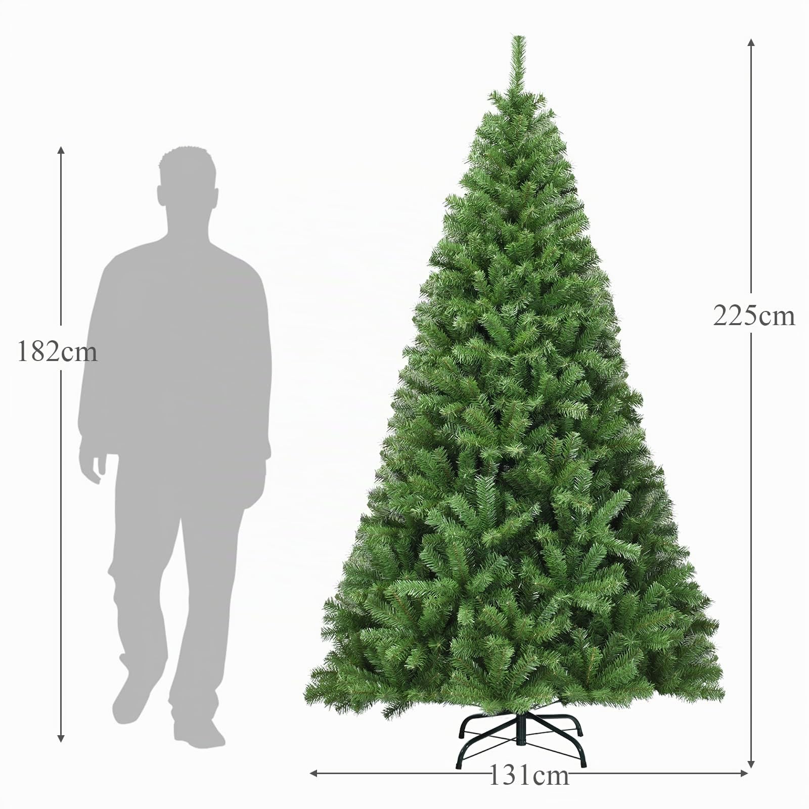 LIFEZEAL Sapin de Noël Artificiel 225 CM, Arbre de Noël Automatique avec 1346 Branches en PVC, Pieds Stables en Fer, Décorations de Noël pour Masion, Bureau, Magasin, Vert