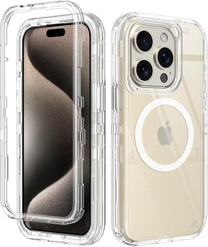 I-HONVA for iPhone 15 Pro Case Clear [Non Yellowing] [Compatible with MagSafe] S