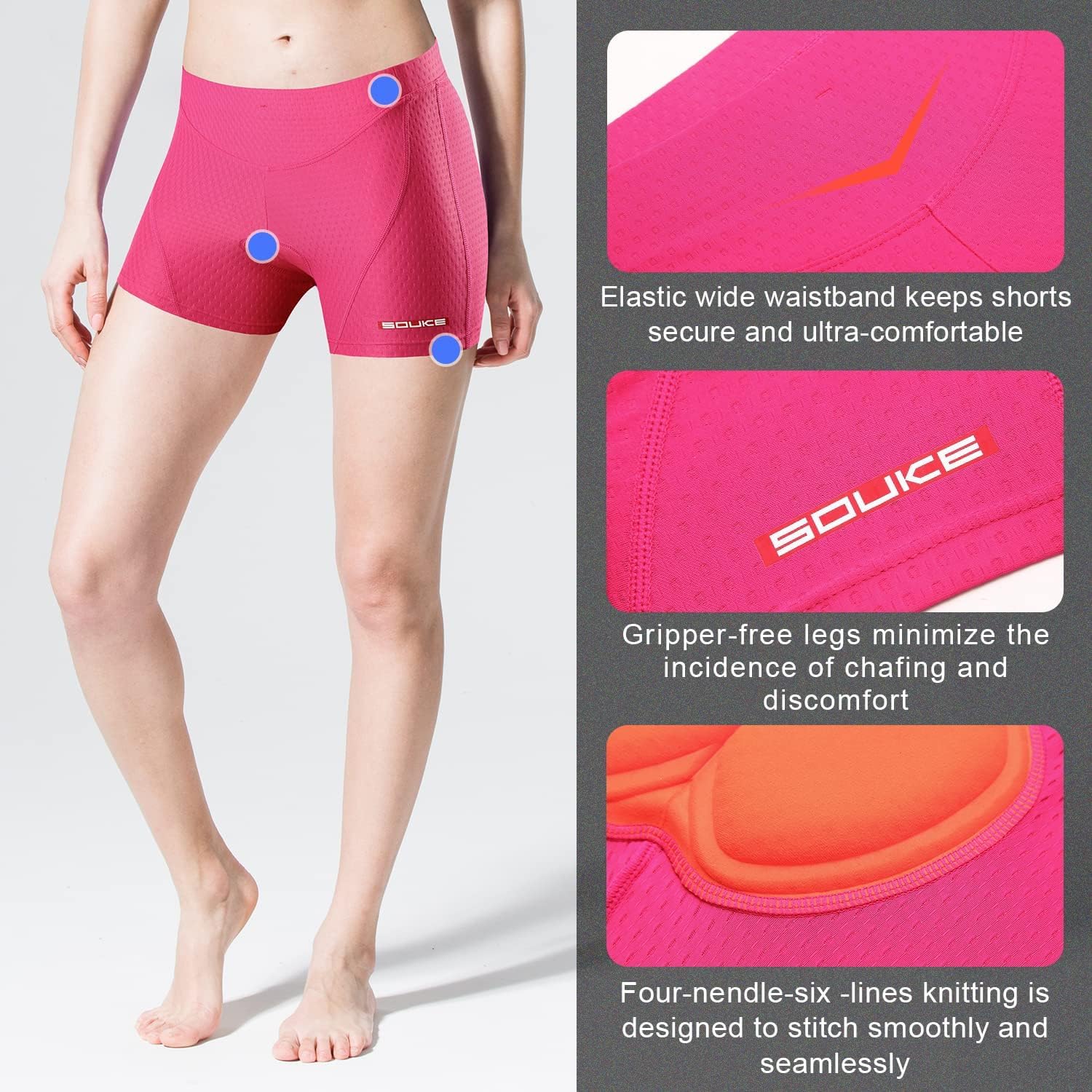 Souke Sports Pantalon Corto Ciclismo Mujer 4D Acolchado, Pantalones Corto Bicicleta Mujer, Pantalones Cortos De Ciclism Transpirables Antideslizante
