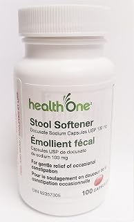Health One Docusate Sodium Stool Softener, 100 Soft Gel Capsules. Compare to Colace. Proudly Canadian