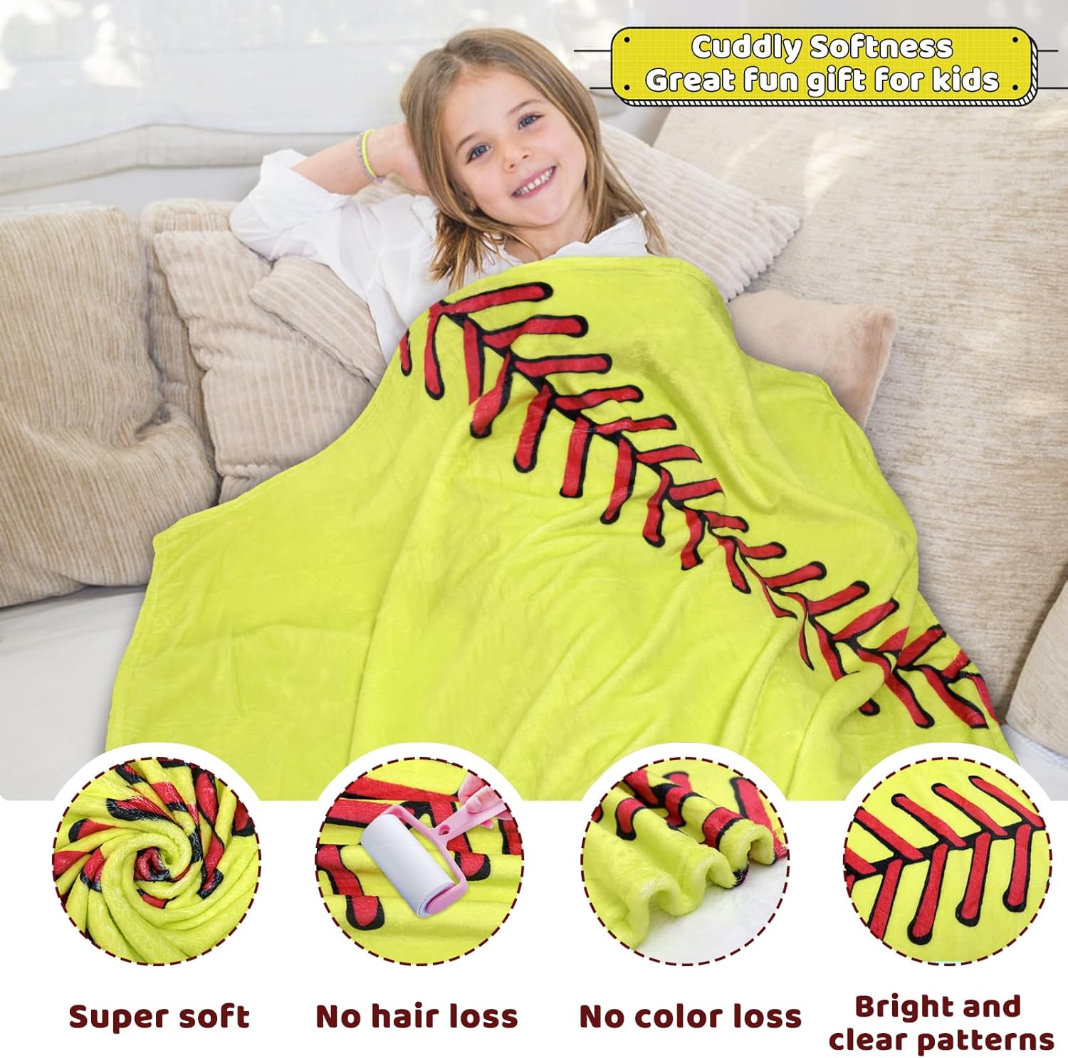 Softball Blanket for Girls, Softball Gifts for Team Girls 8 9 10 11 12 Years Old Soft Ball Lovers, Kids Adults Sport Soft Ball Print Throw Blanket - Softballs Coach Gifts 40x50 Inch - Image 2