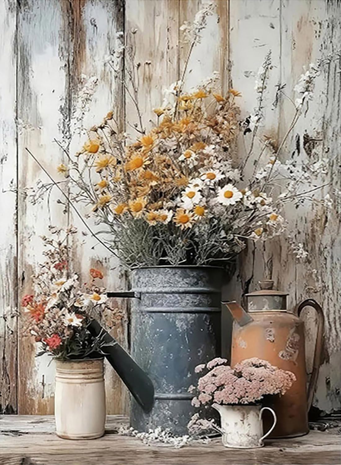 Fairyland JinWenn Diamond Painting Kits for Adults – Rustic Flowers Daisy DIY 5D Diamond Art Kits Full Drill Diamond Dots Paintings with Diamonds Gem Art and Crafts Home Decor 12×16 inch