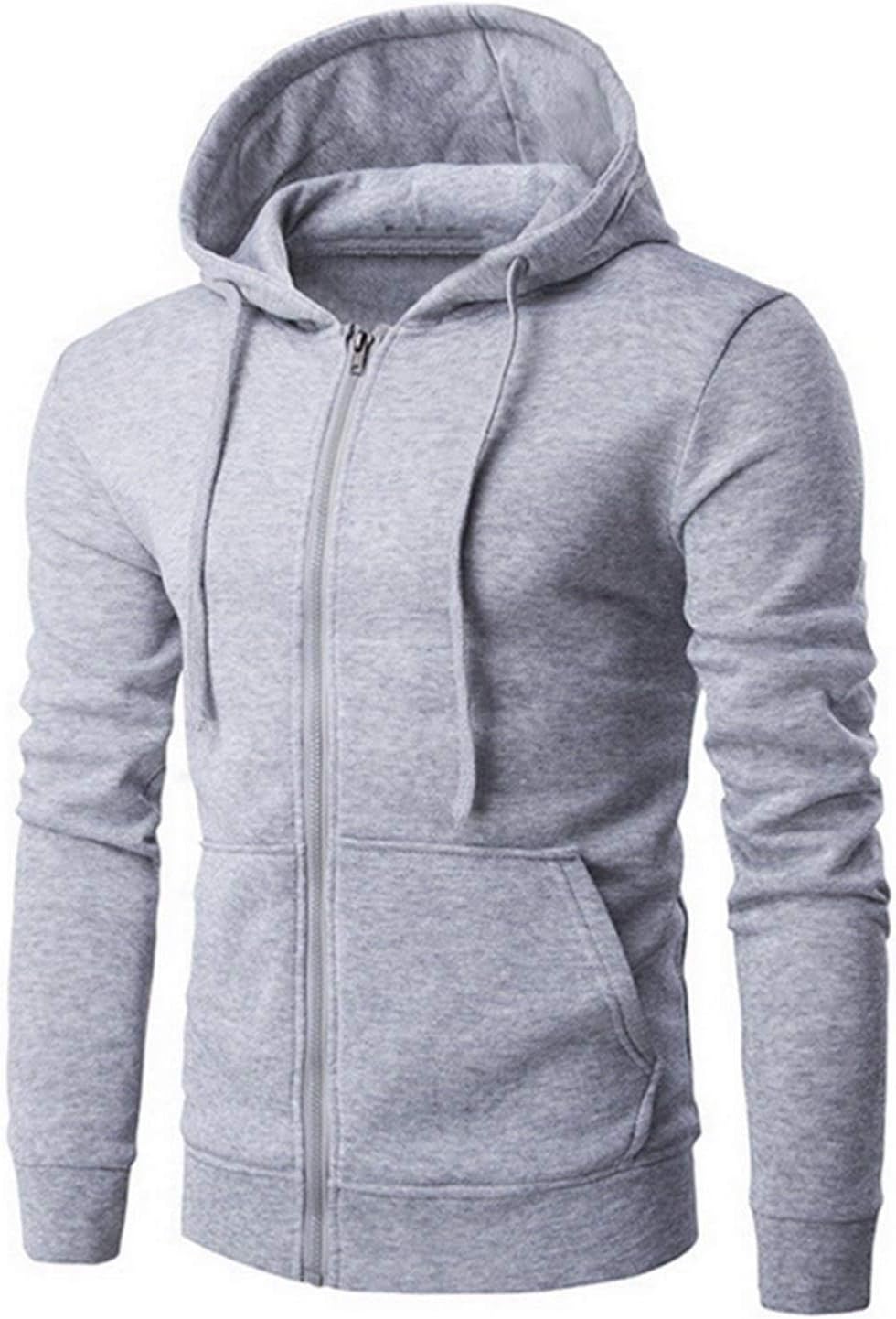 Pocket Solid Hooded Cardigan for Men Zipper Autumn Black Hoodies Coat Men Casual Long Sleeve Sweatshirts Male Jackets (Color : Gray, Size : Large)