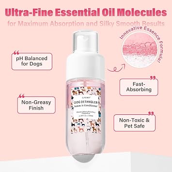 Dog Detangler & Dematting Spray - Leave-in Conditioner, Classic Powdery Scent | Infused with Coconut Oil, Jojoba Oil, and Squalane for Easy, Tangle-Free Grooming - 3.38 fl. oz