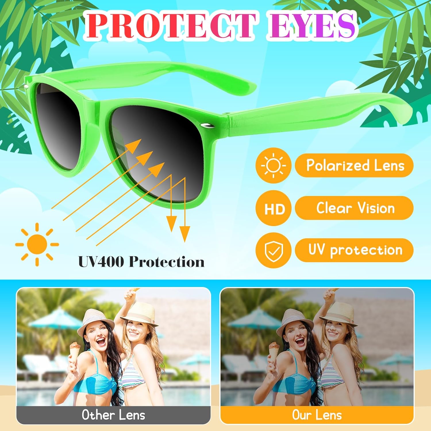 ASTARON 16/32/64 Pack Party Sunglasses Bulk Neon Party Favor Goody Bag Filler for Beach Wedding Pool Party Supplies, 8 Colors - Image 3