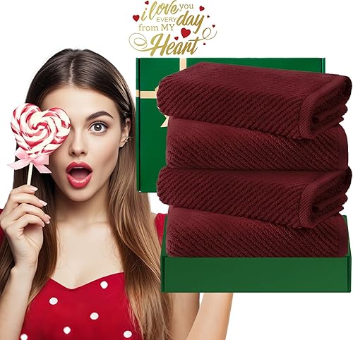 Vista 270 de VOOVA & MOVAS Juego de 4 toallas de baño blancas, grandes de 30 x 56 pulgadas, 100% algodón, de secado rápido, ligeras, gruesas, suaves, Azul