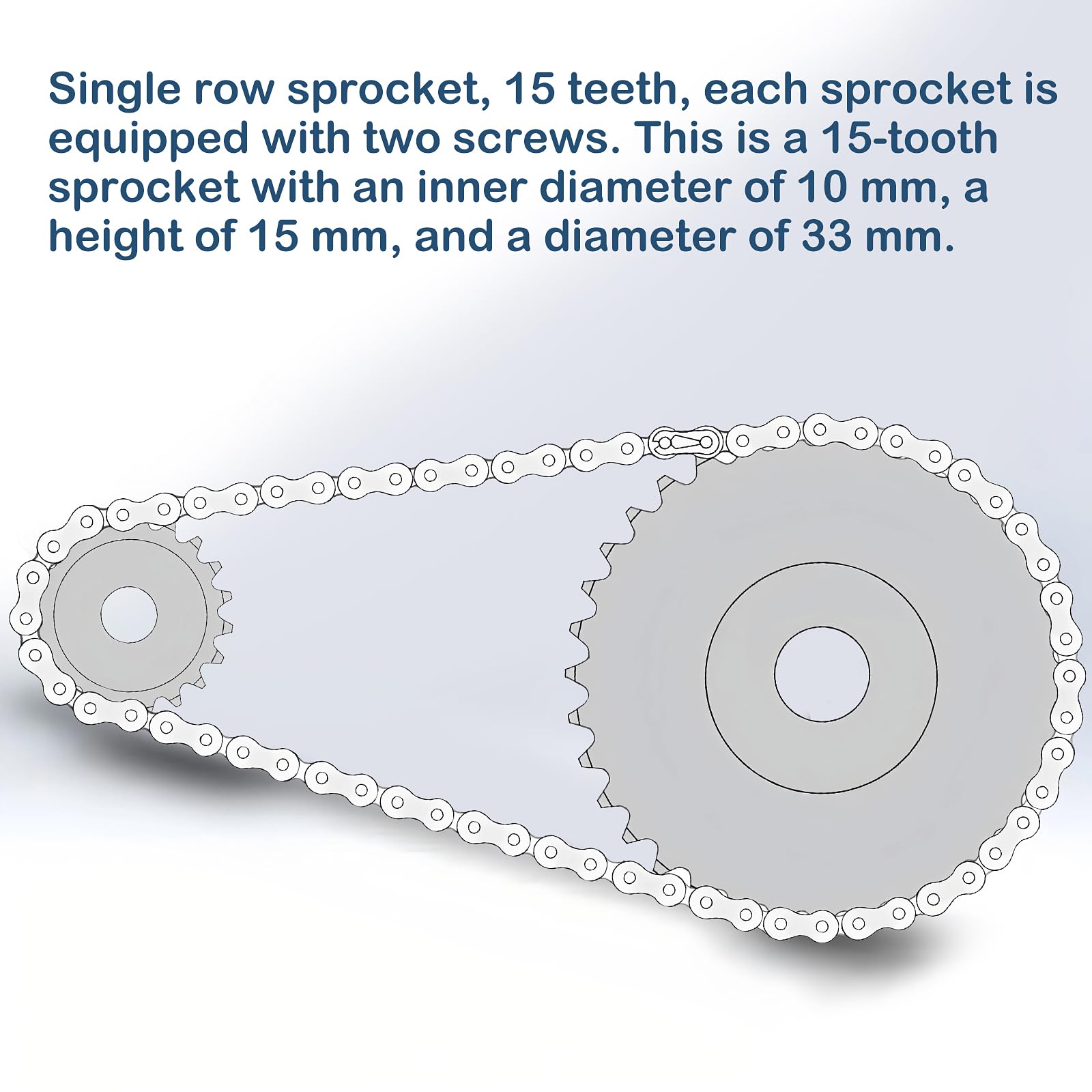 2Pcs 15 Tooth Roller Sprocket B Type, Single Strand 1/4 Inch Pitch, #25 Chain, 10mm Bore Black Oxide C45 Carbon Steel with Set Screws for ISO 04C — Amazon image 4