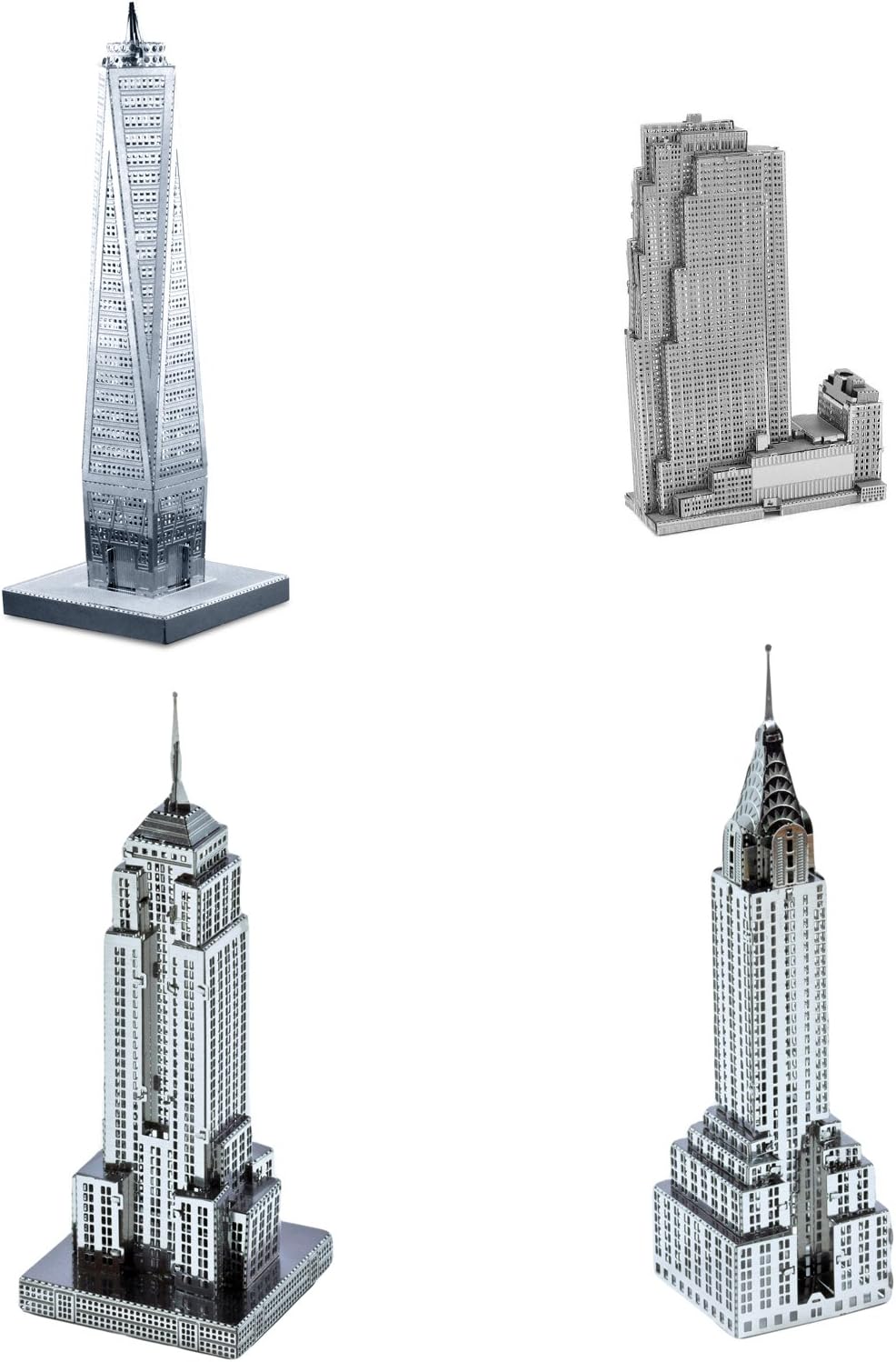 Fascinations Set of 4 Metal Earth 3D Laser Cut Building Models: 30 Rockefeller Plaza, Empire State Building, Chrysler Building, & One World Trade Center