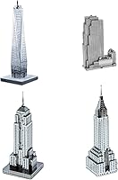 Vista 1 de Fascinations Juego de 4 modelos de construcción de corte láser 3D de Metal Earth 3D: 30 Rockefeller Plaza, Empire State Building, Chrysler Building