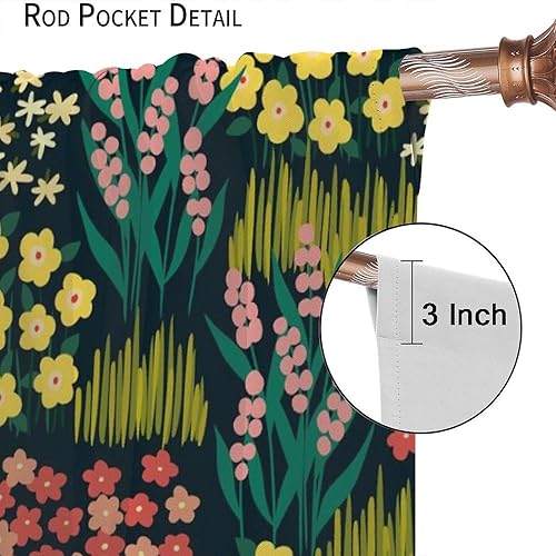 Miniatura 23 de Retro 70s Floral Blackout Window Curtains, Watercolor Flower Plant Rustic Modern Style Pattern Window Drapes, for Bedroom Living Room 42x45in 2