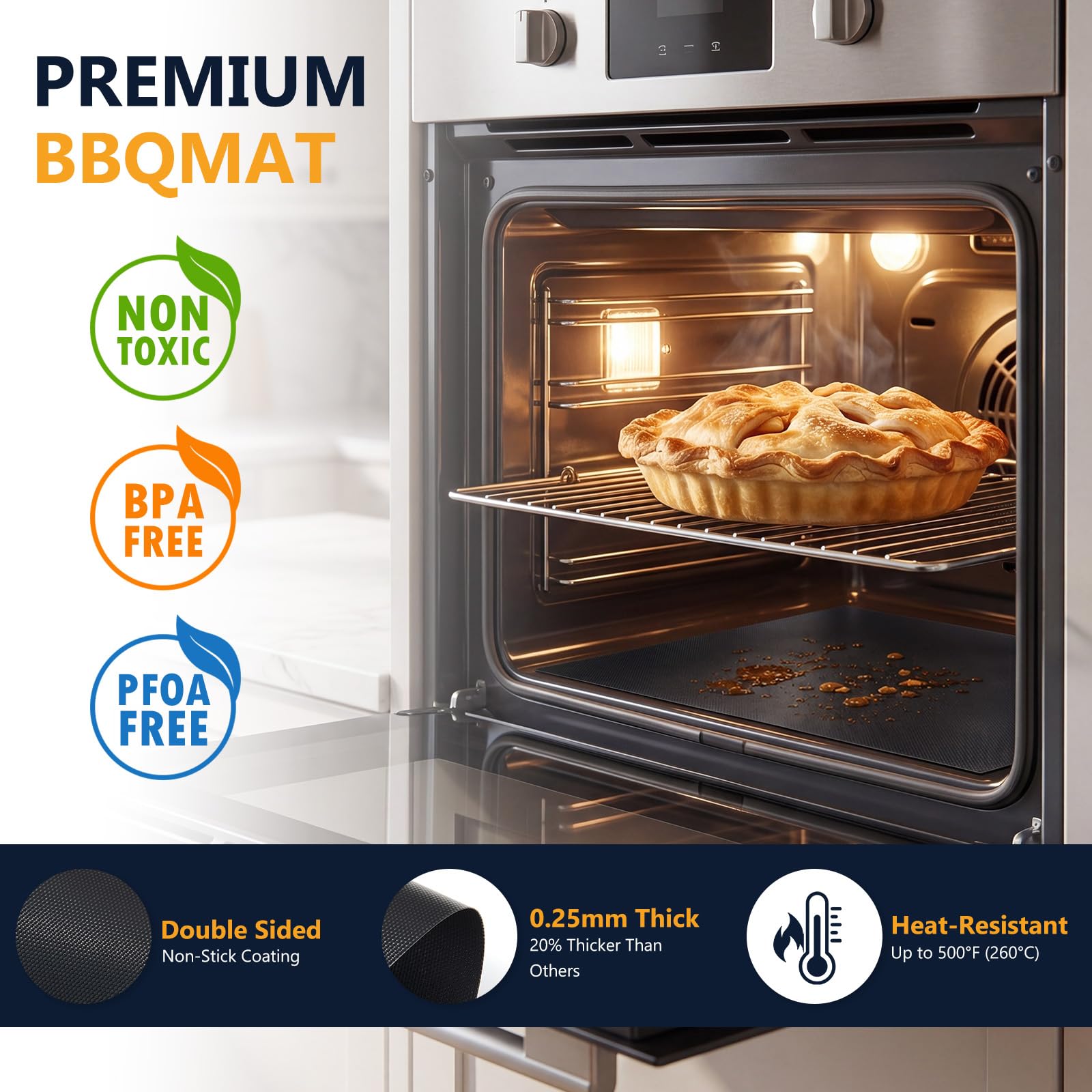 Homealexa Alfombrillas para Barbacoa 40x33 cm Juego de 5 Antiadherentes Reutilizables Resistentes hasta 260°C