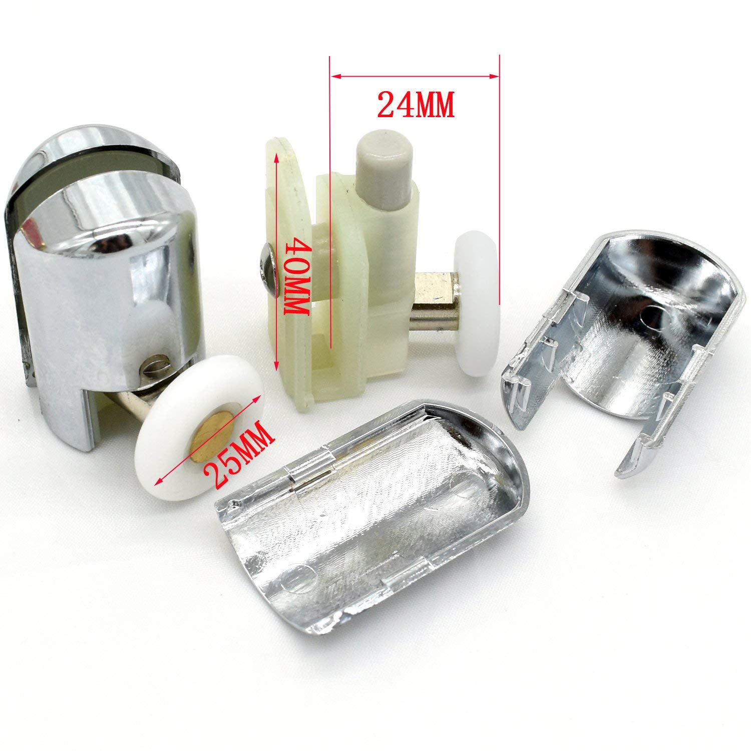 Set di 4 rotelle per porta della doccia cromate, 2 superiori e 2 inferiori, 25 mm