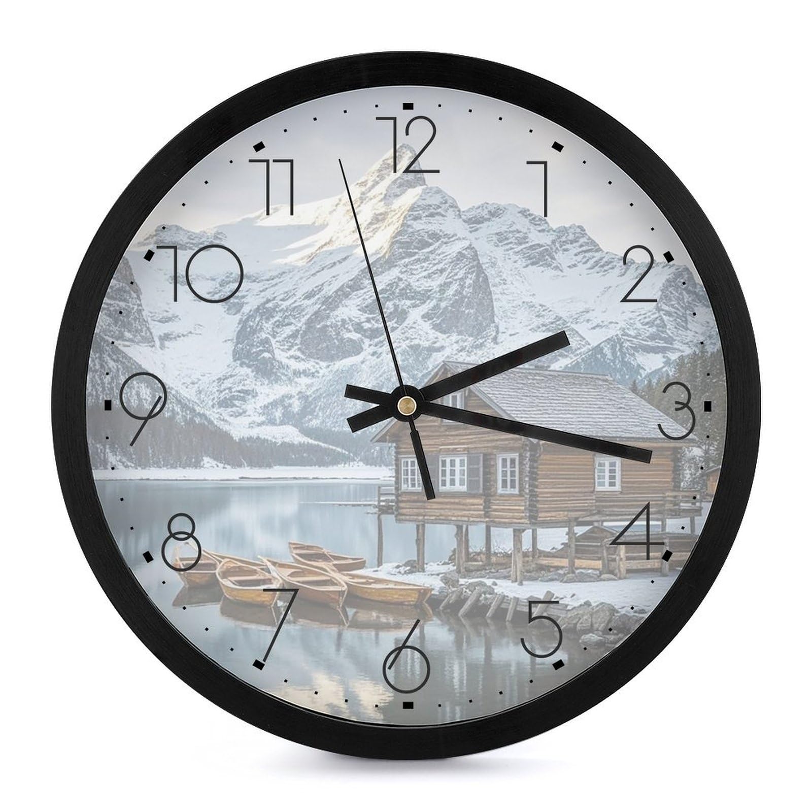 Horloge murale numérique 25,4 cm avec motif cabane de montagne enneigée