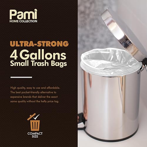Miniatura 2 de PAMI Pequeñas bolsas de basura blancas de 4 galones, 150 bolsas de basura de plástico multiusos fuertes sin perfume para cocina, baño, oficina,