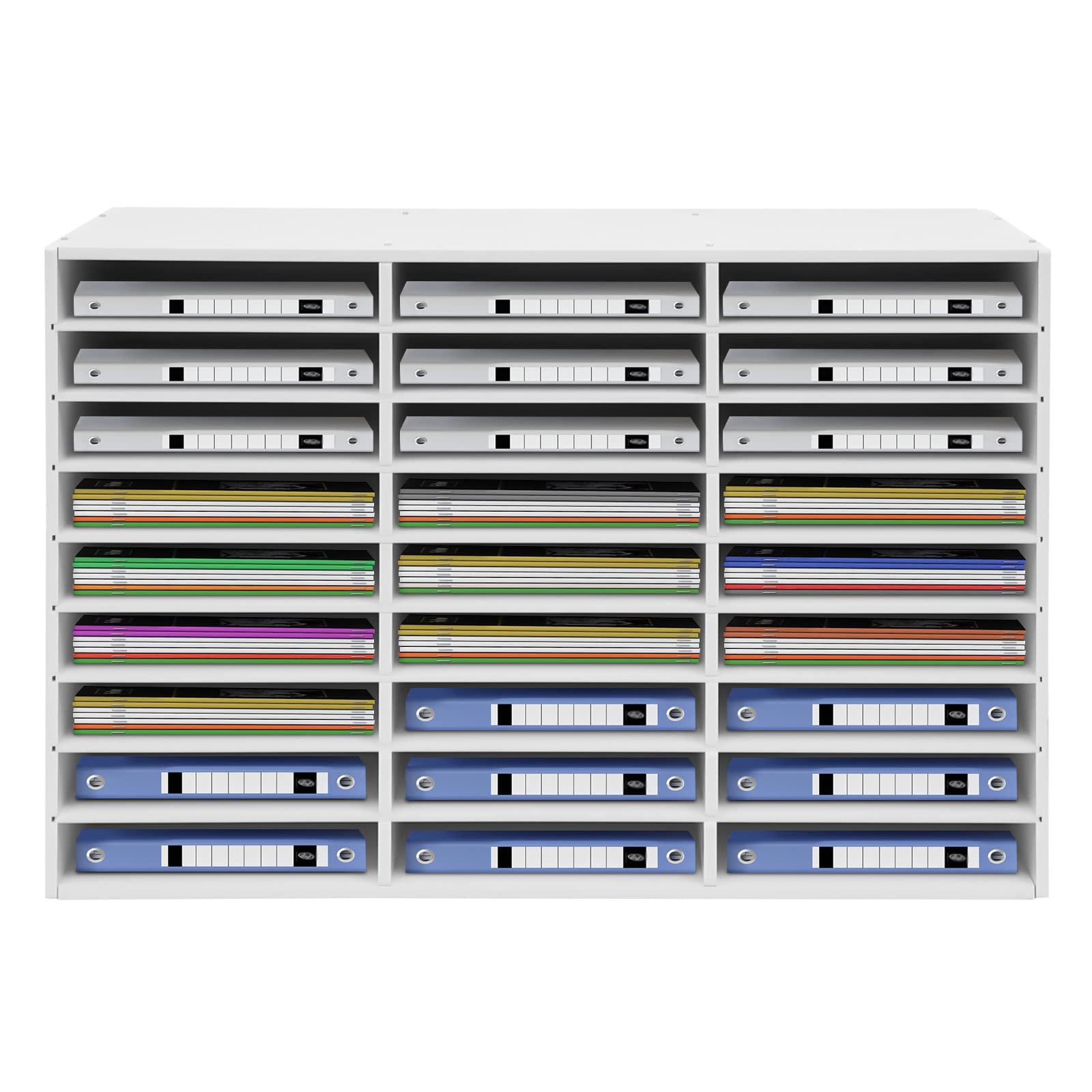 Organizer per letteratura a 27 scomparti, bianco, da scrivania, in PVC, per ufficio, per riviste, per insegnanti, per la scuola, portata 50 kg, 80 x 31 x 55 cm