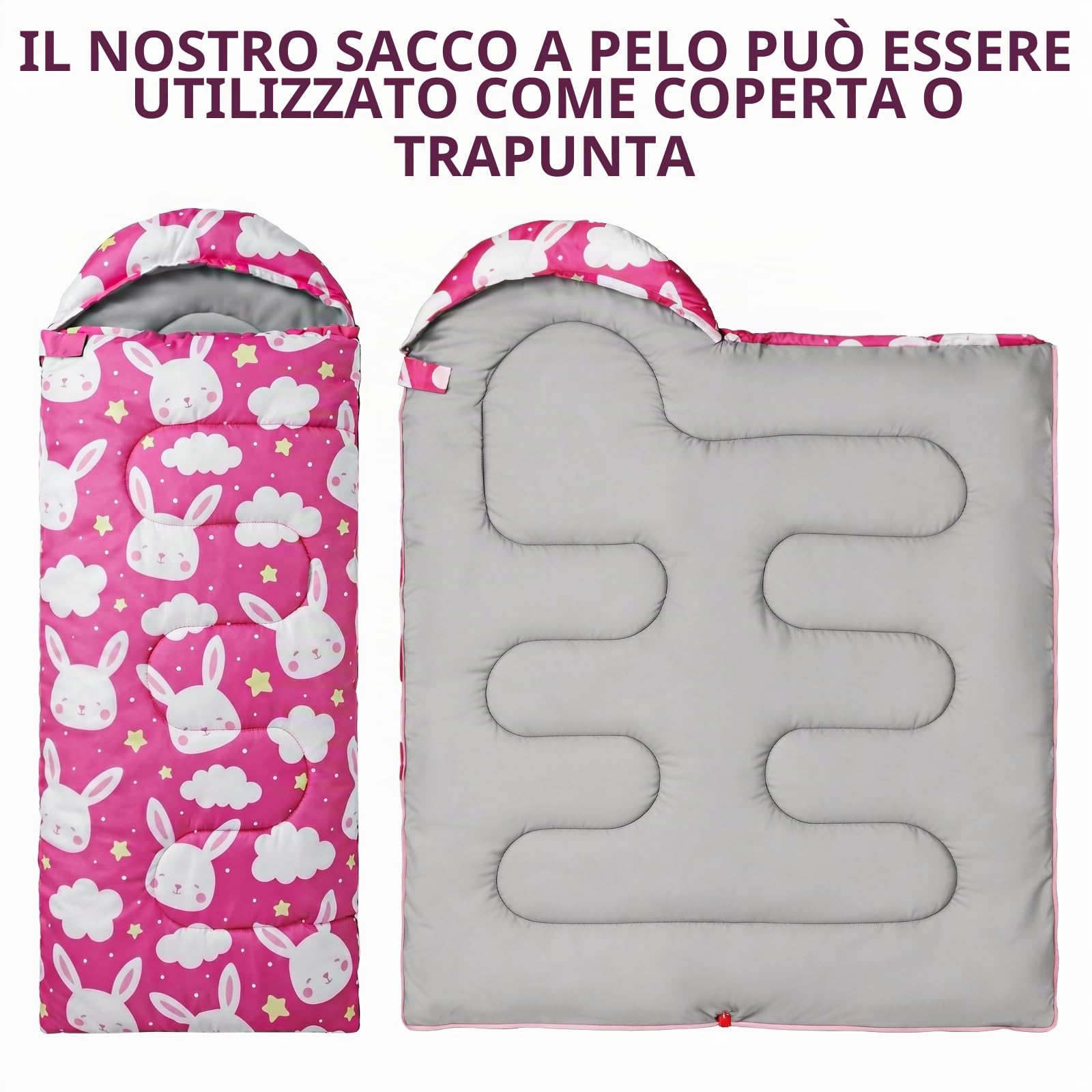 Sacchi a pelo per bambini, sacco a pelo da campeggio con borsa per il trasporto, sacco a pelo compatto per escursionismo, zaino in spalla 3 stagioni, clima caldo e fresco, leggero, impermeabile, da