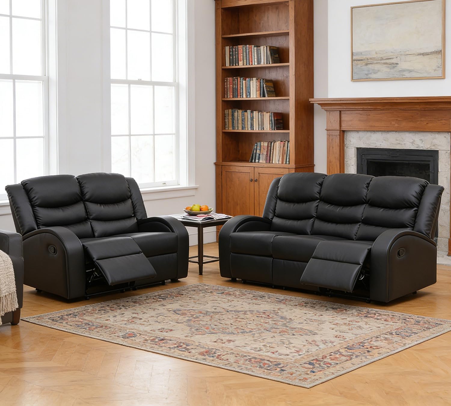 Leather Recliner Sofa Set for Living Room Furniture Set, Manual Recliling Loveseat Couch with Curved Armrests for Living Room/Small Space/Rv(Loveseat,Brown)