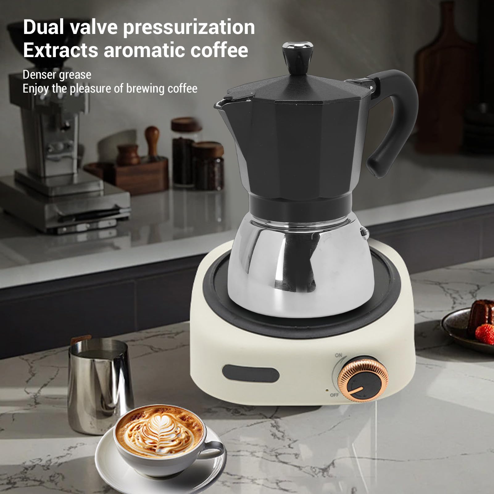 Caffettiera Italiana, Caffettiera da Piano Cottura da 300 Ml con Base a Induzione, per Fornello Elettrico a Gas da Campeggio per Uso Domestico