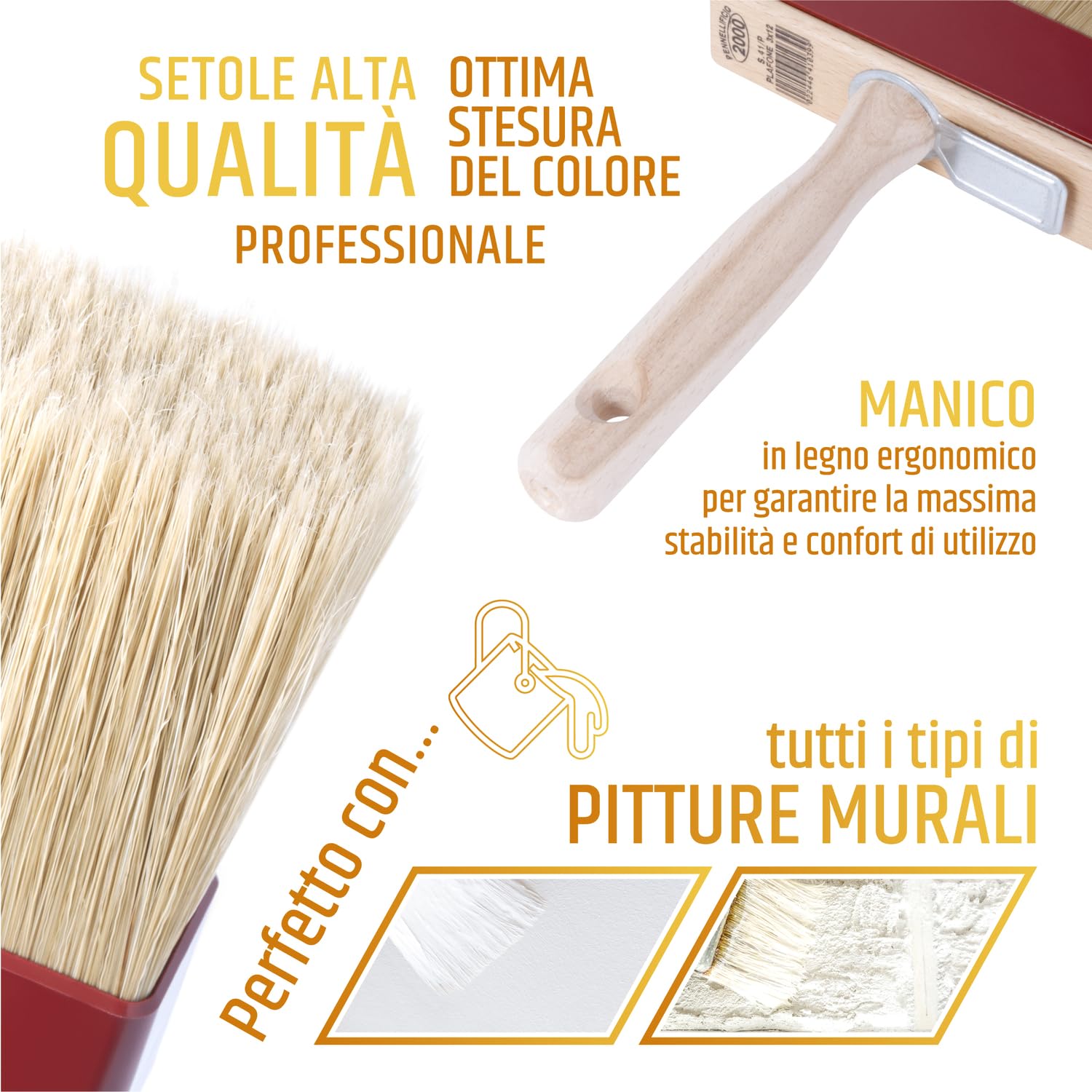 PENNELLIFICIO Professional Ceiling Brush, Mixed Bristles, Brown and Burgundy, 3x12 cm - Image 4