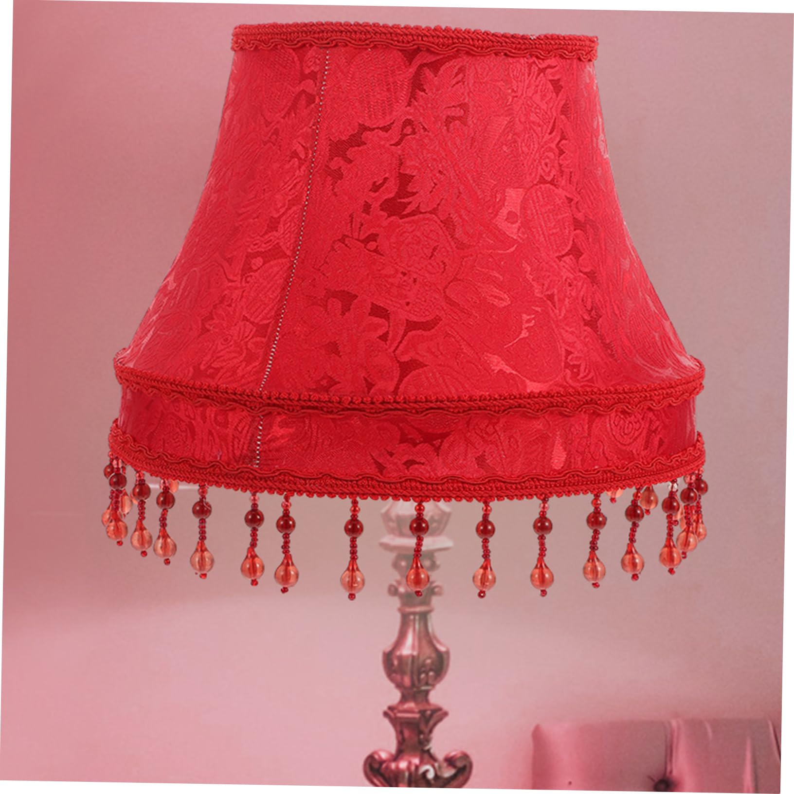 Abat-jour Rétro Européen en Tissu Rouge pour Lampe de Table
